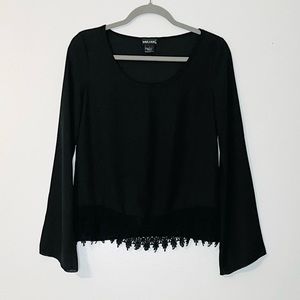 Wet Seal Chiffon Sheer Black Scoop Neck Blouse Top Lace Waist Women’s Size S